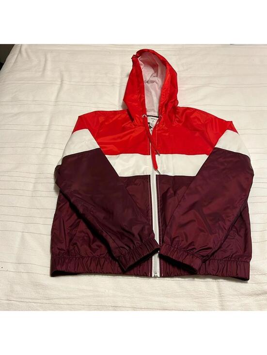 Forever 21 Jackets & Blazers - Forever 21 Colorblock Windbreaker Jacket Red Burgundy White Hooded Women's Small